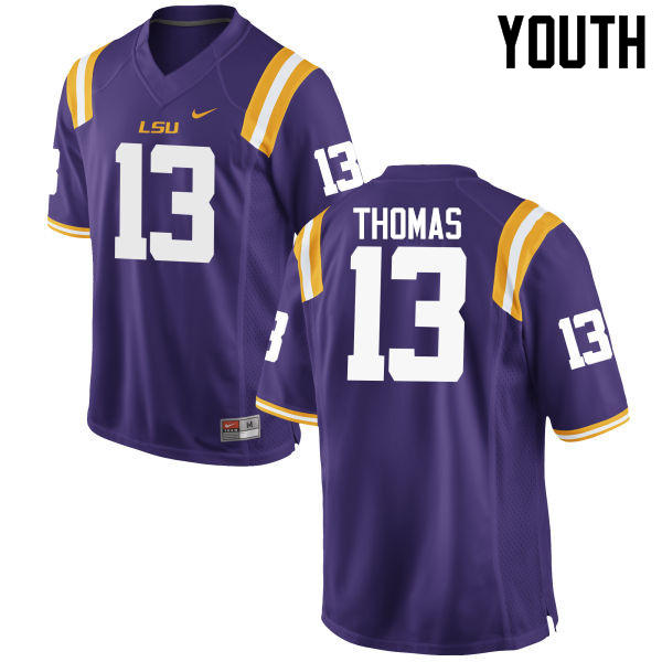 Youth LSU Tigers #13 Dwayne Thomas College Football Jerseys Game-Purple - Click Image to Close